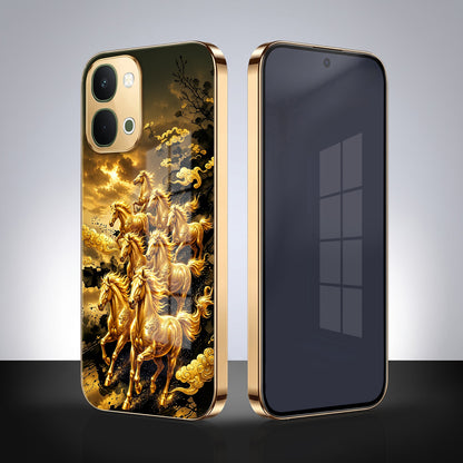 Vivo T5x 5G Horses Royal Glory Gold Electroplated Glass Phone Back Case