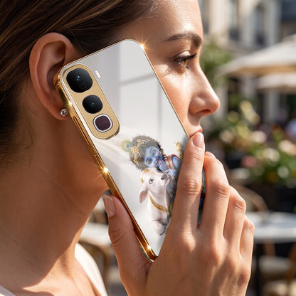 Vivo Y400 Pro Bal Krishna Blessings Gold Electroplated Glass Phone Back Case
