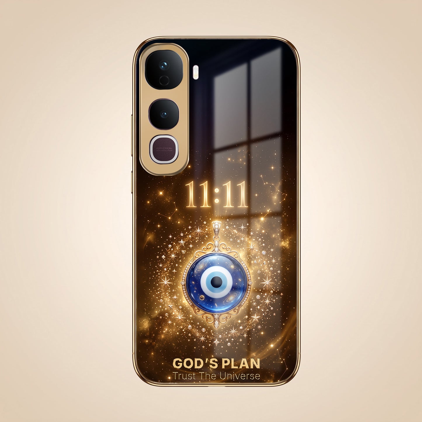 Vivo Y400 Pro God’s Plan Evil Eye Gold Electroplated Glass Phone Back Case