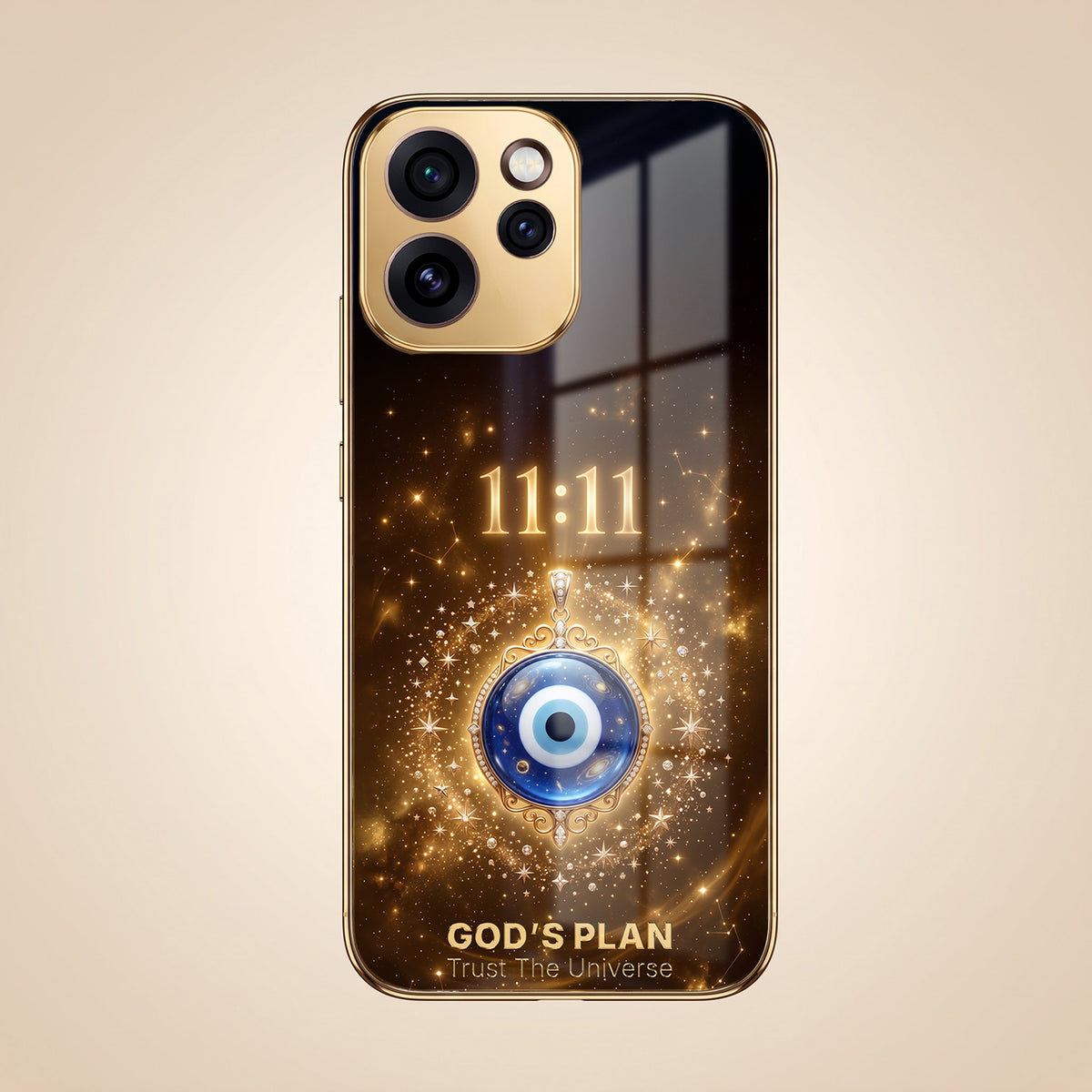 Oppo Reno 15 Pro Mini 5G God’s Plan Evil Eye Gold Electroplated Glass Phone Back Case