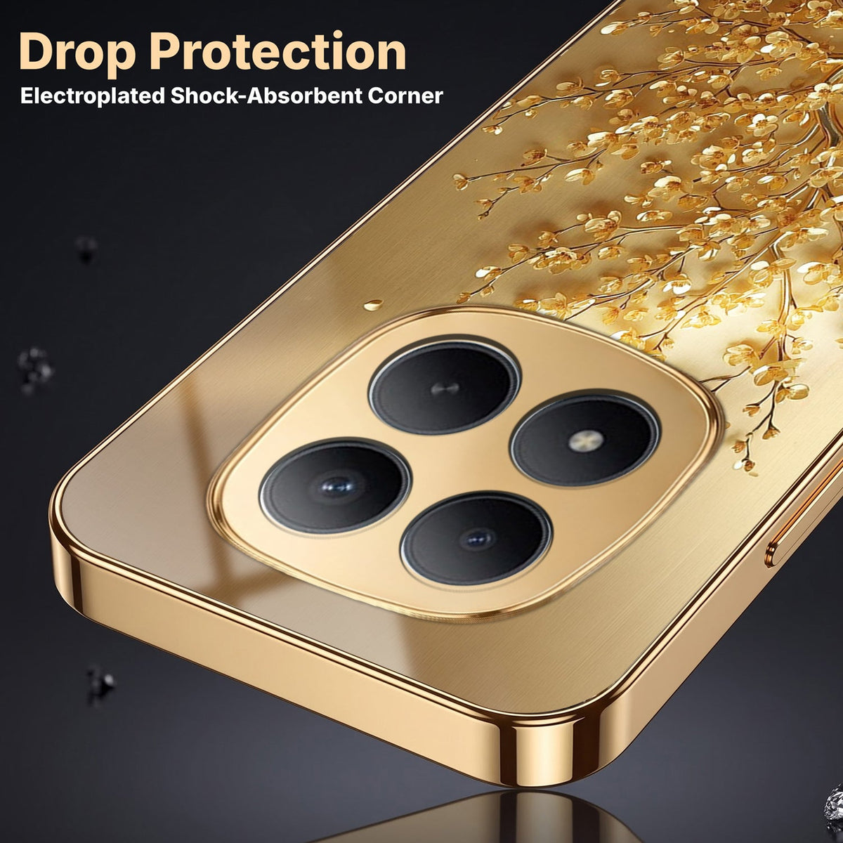Redmi Note 15 Pro+ 5G Golden Tree Gold Electroplated Glass Phone Back Case