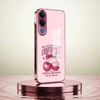 Vivo V70 FE 5G Luxury Cherry Bow Pink Electroplated Glass Phone Back Case