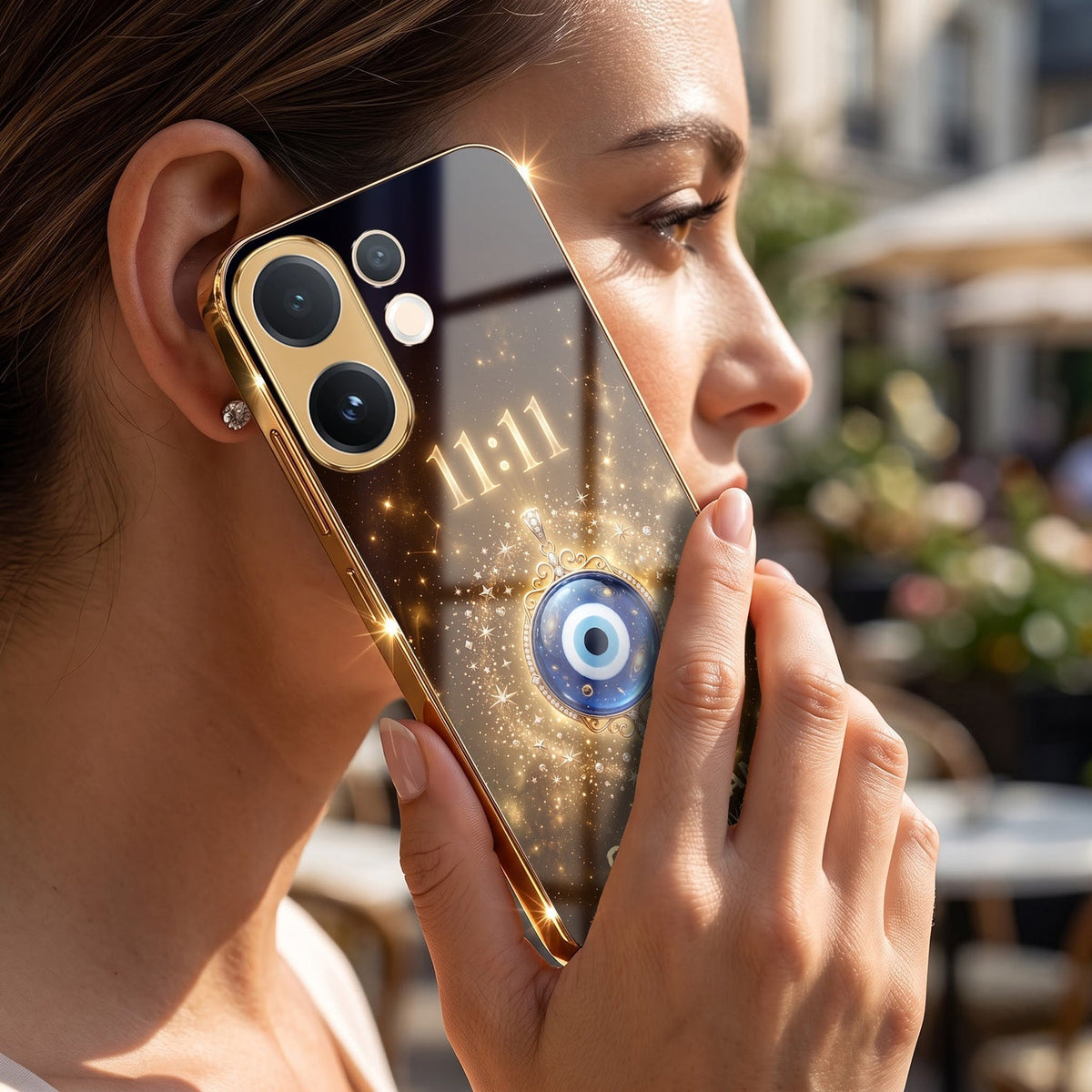 Vivo T4 Pro 5G God’s Plan Evil Eye Gold Electroplated Glass Phone Back Case