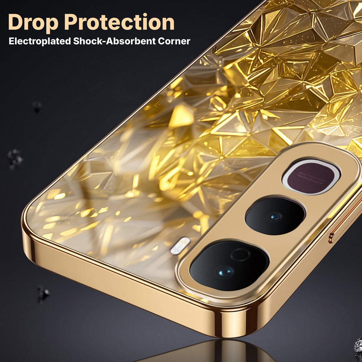 Vivo Y400 Pro 5G Golden Diamond Shatter Gold Electroplated Glass Phone Back Case
