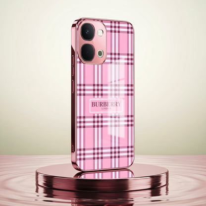 Vivo T5x 5G Burberry Classic Pink Electroplated Glass Phone Back Case