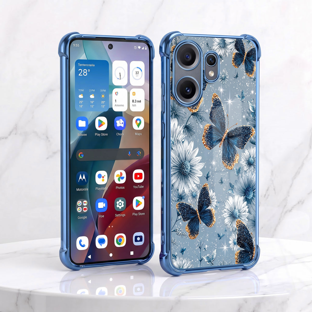 Nothing Phone 2 Pro 5G Blue Butterfly Floral Airbags Printed Back Case