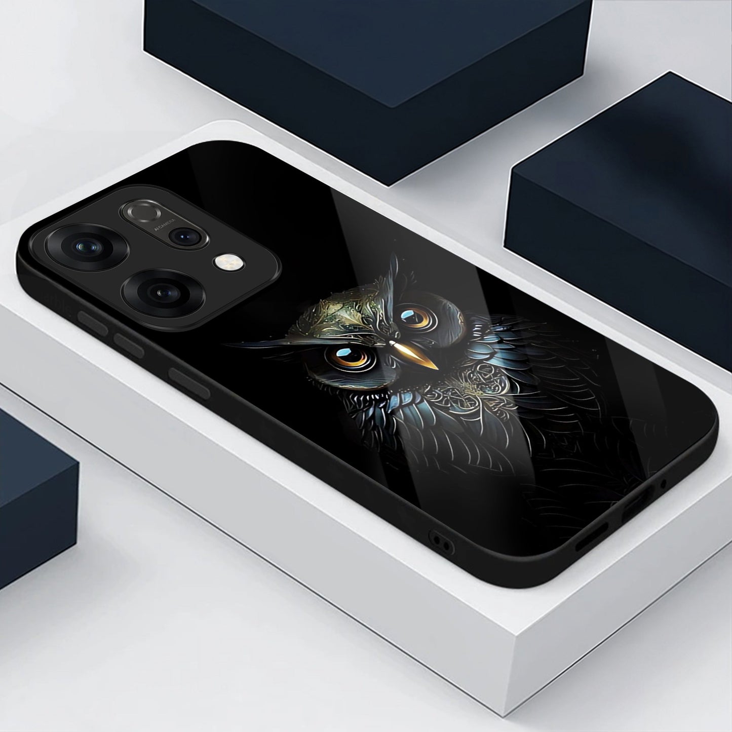 Oppo Reno 14 5G Premium Acrylic Shockproof Glass Back Case (Midnight Owl)