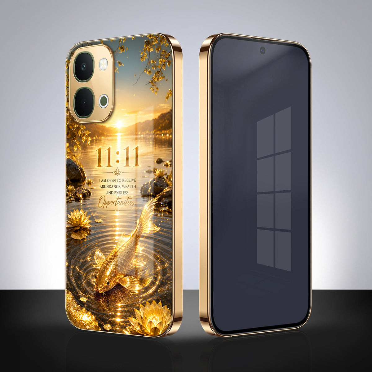 Vivo T5x 5G 11:11 Manifestation Gold Electroplated Glass Phone Back Case
