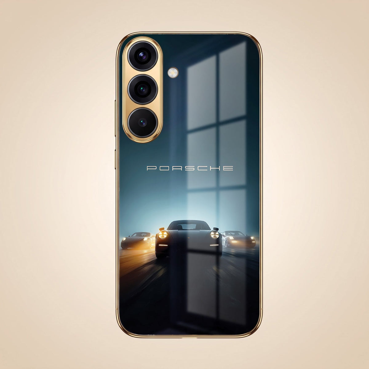 Samsung Galaxy A56 5G Porsche Luxury Gold Electroplated Glass Phone Back Case