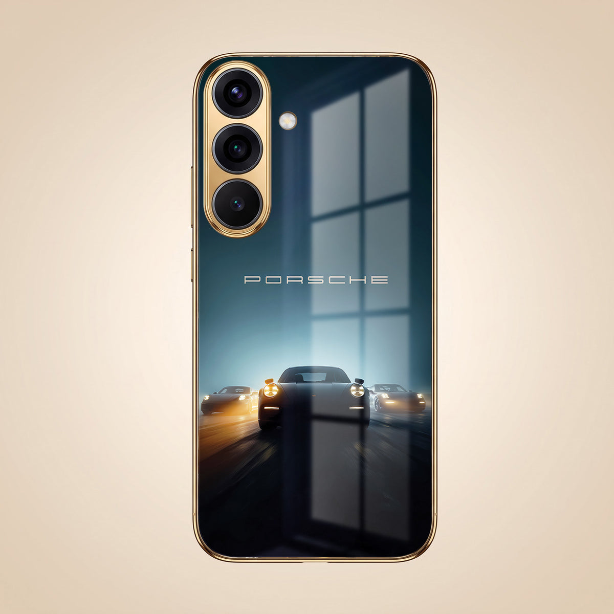 Samsung Galaxy A36 5G Porsche Luxury Gold Electroplated Glass Phone Back Case