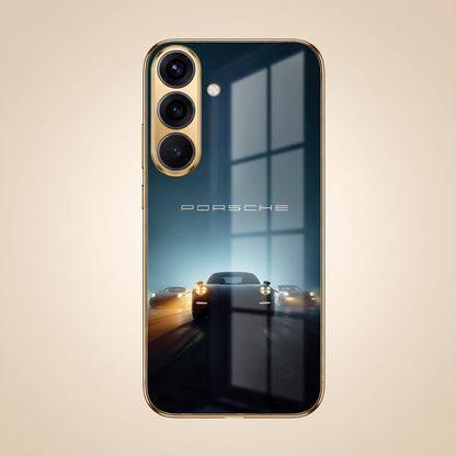 Samsung Galaxy A36 5G Porsche Luxury Gold Electroplated Glass Phone Back Case