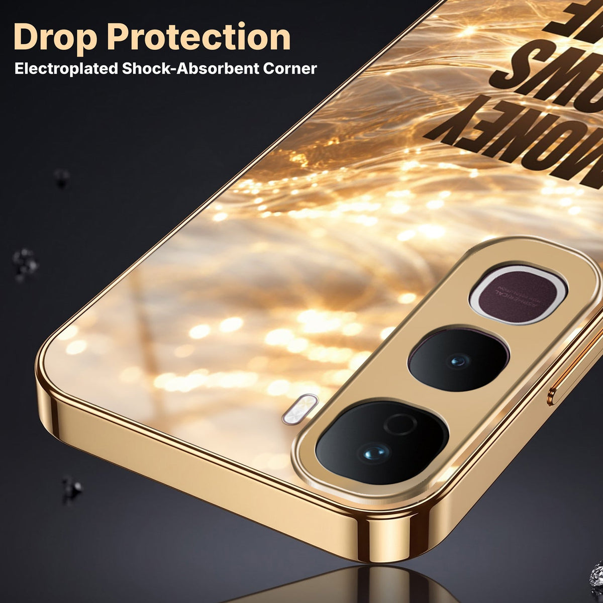 Vivo Y400 Pro 5G Money Flows To Me Gold Electroplated Glass Phone Back Case