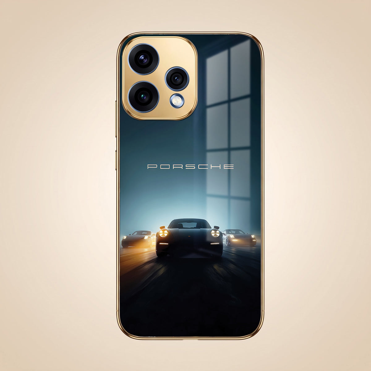 Oppo Reno 15 5G Porsche Luxury Gold Electroplated Glass Phone Back Case