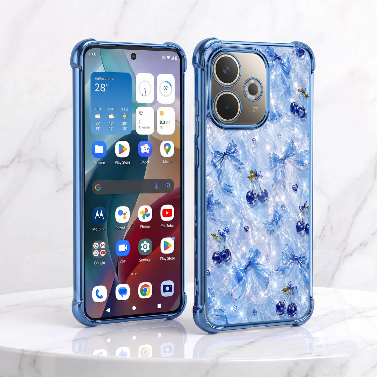 Oppo A5 Pro 5G Blue Cherry Airbags Printed Back Case