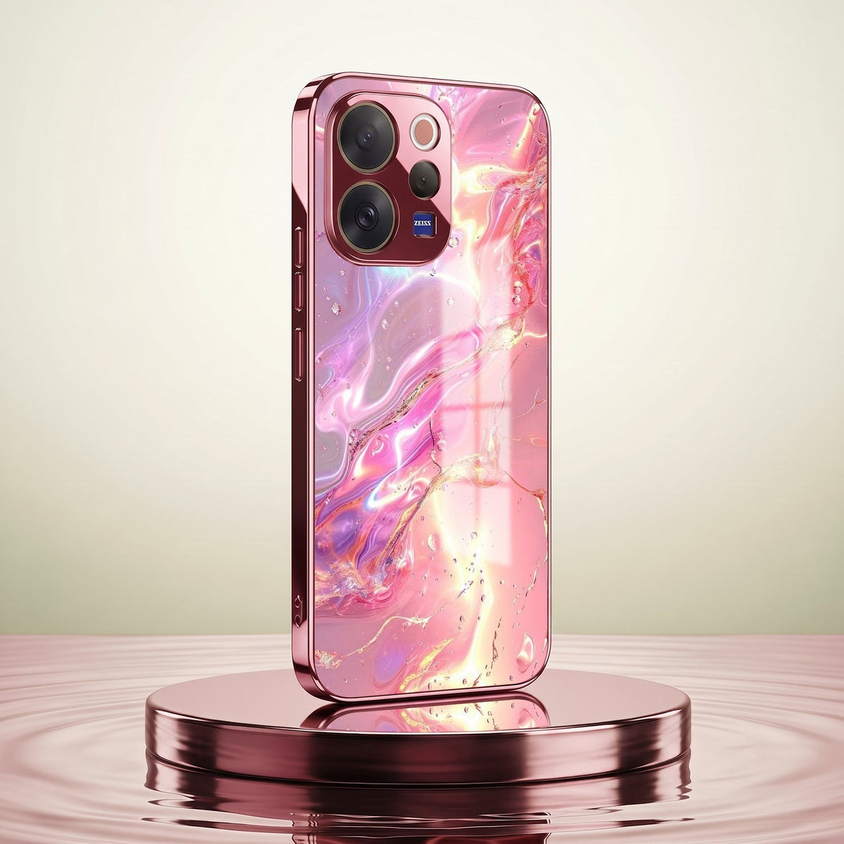 Vivo V70 5G Pearl Aurora Pink Electroplated Glass Phone Back Case