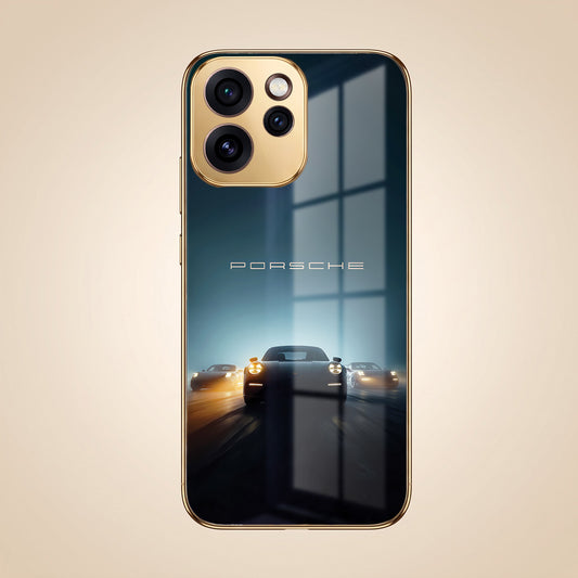 Oppo Reno 15 Pro Mini 5G Porsche Luxury Gold Electroplated Glass Phone Back Case
