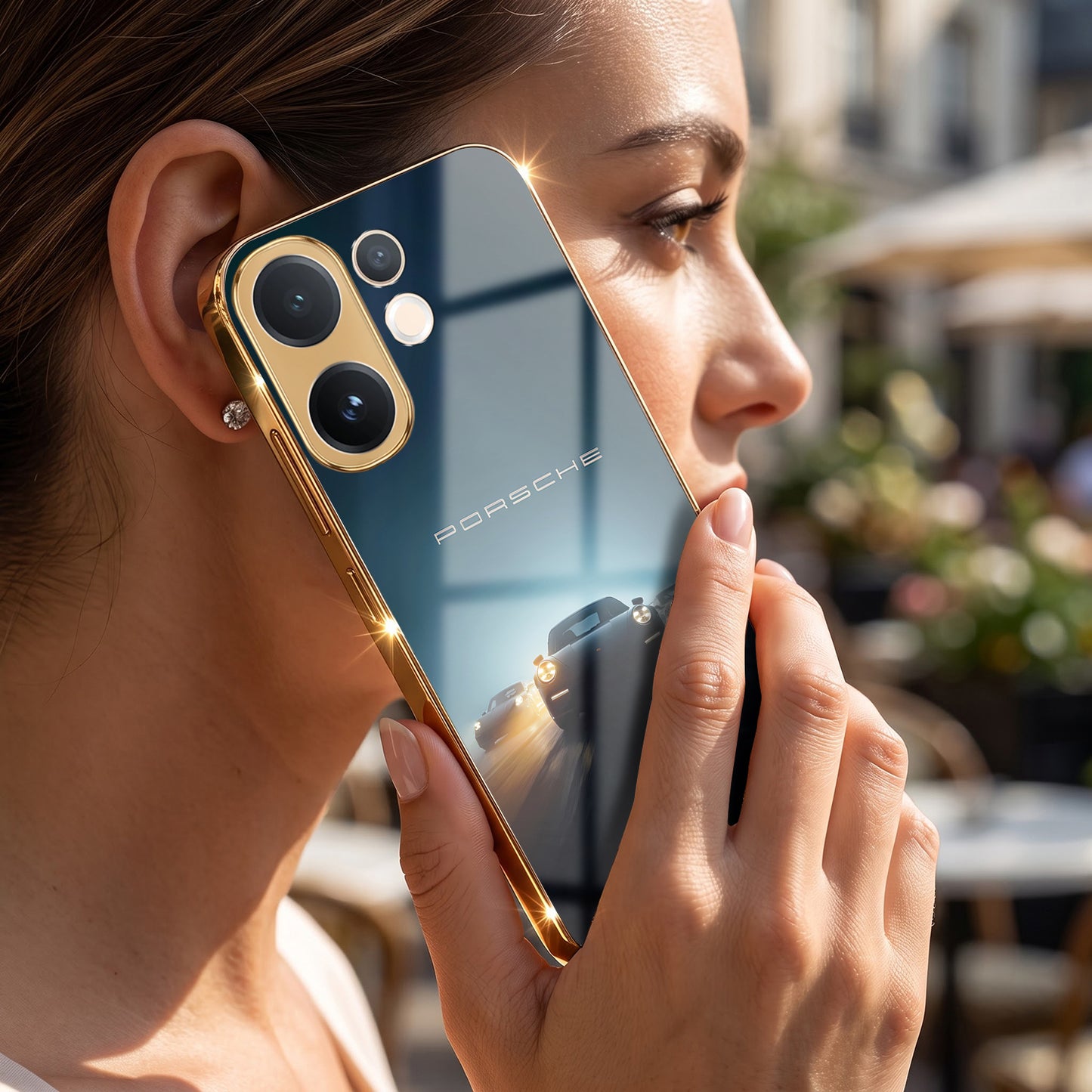 Vivo V60 5G Porsche Luxury Gold Electroplated Glass Phone Back Case