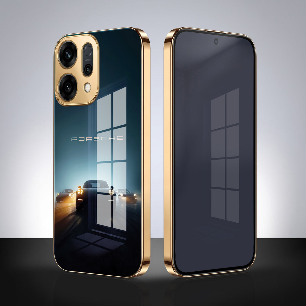 Oppo Reno 14 5G Porsche Luxury Gold Electroplated Glass Phone Back Case