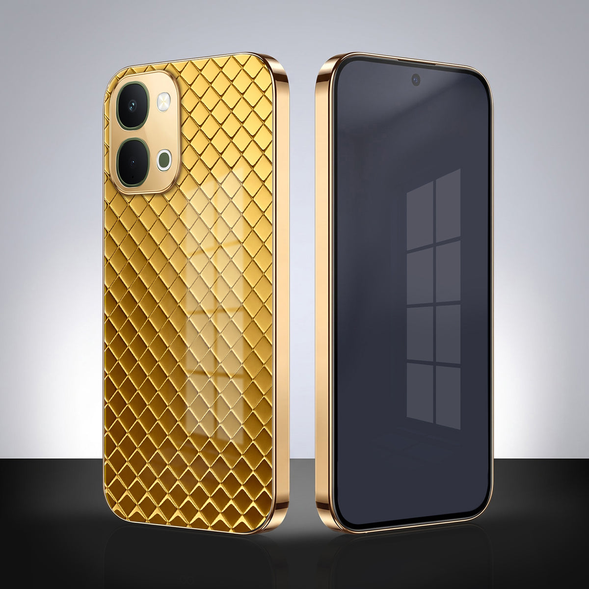 Vivo T5x 5G Golden Criss Cross Gold Electroplated Glass Phone Back Case