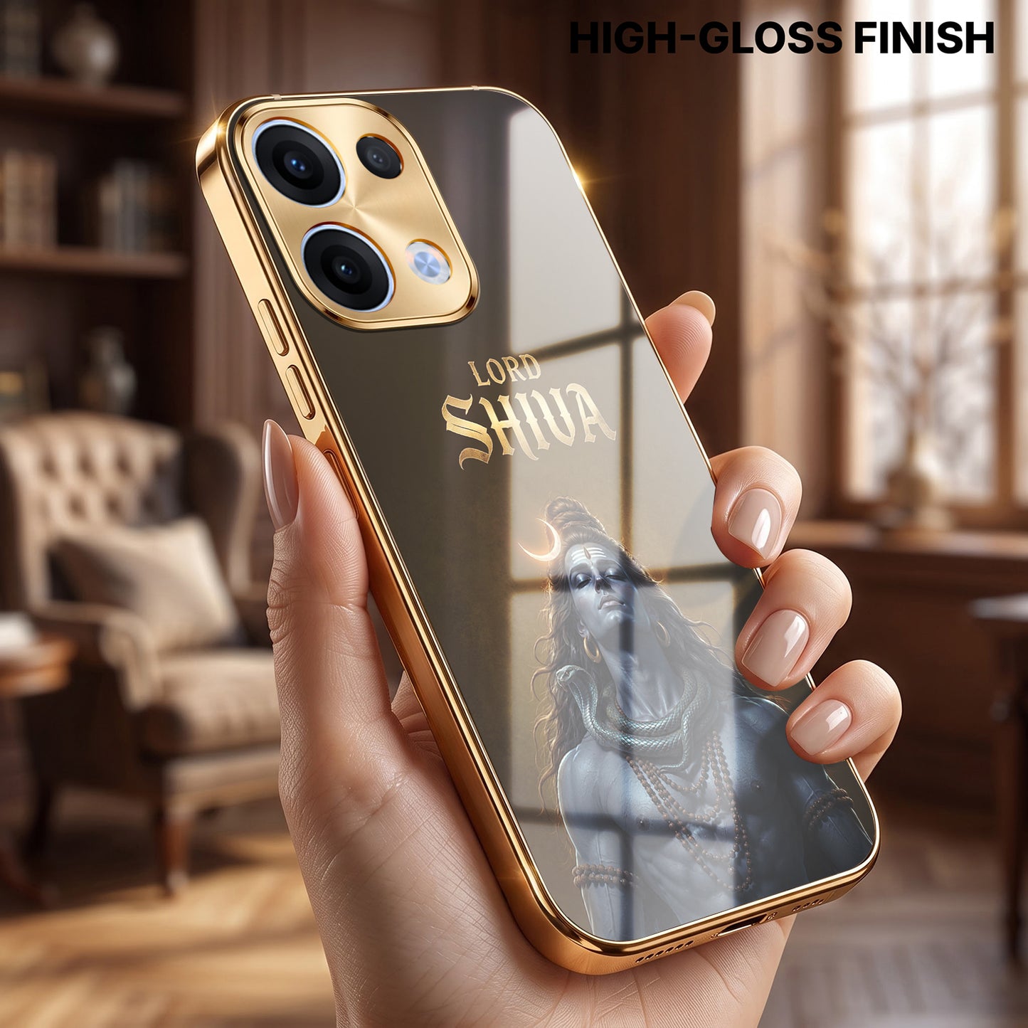 Oppo Reno 13 5G Lord Shiva Gold Electroplated Glass Phone Back Case