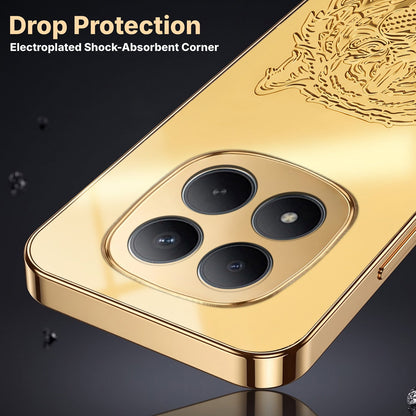 Redmi Note 15 Pro+ 5G Golden Tiger Face Gold Electroplated Glass Phone Back Case
