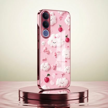 Vivo V70 FE 5G Luxury 3D Clouds Pink Electroplated Glass Phone Back Case