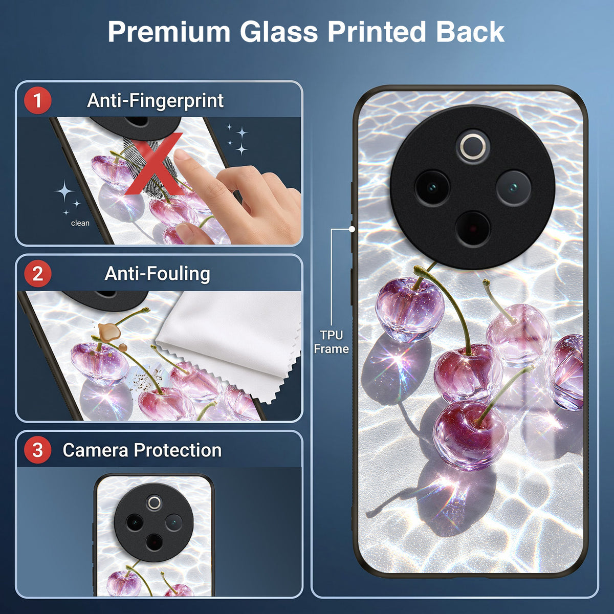 Vivo T4 5G Purple Transparent Cherry Acrylic Glass Back Case