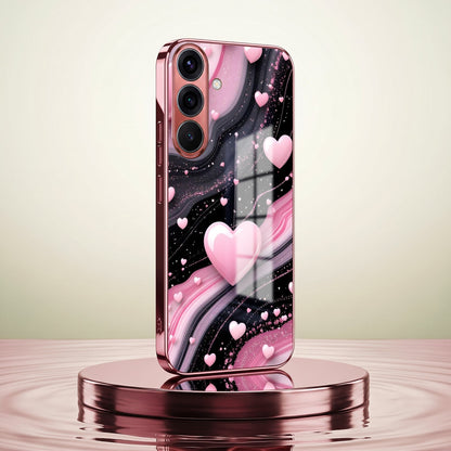 Samsung Galaxy A56 5G Love Sparkle Pink Electroplated Glass Phone Back Case