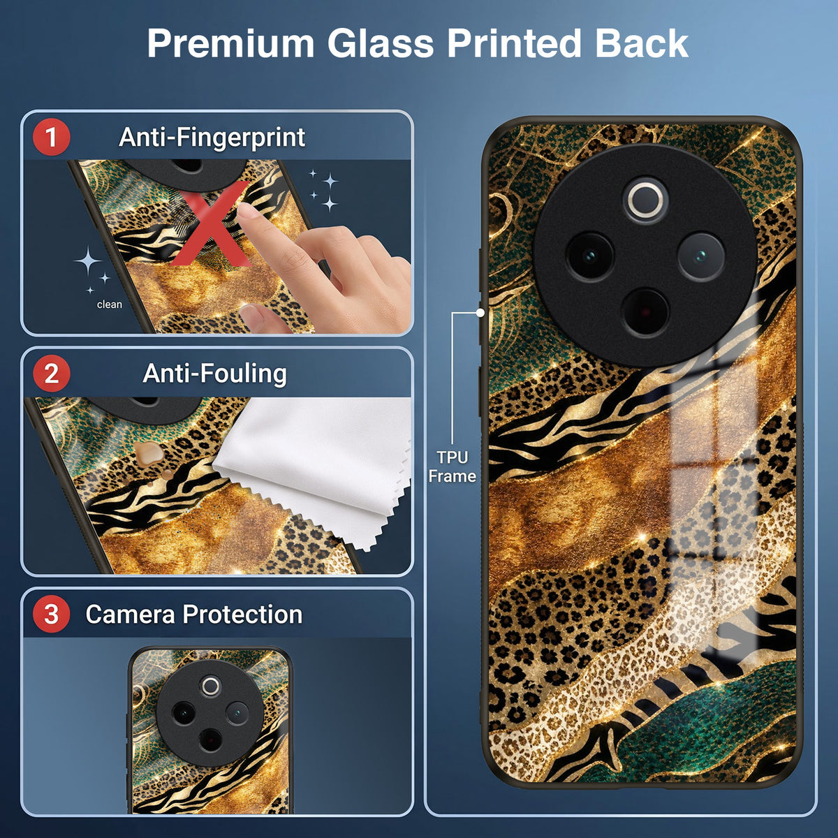 Vivo T4 5G Golden Leopard Acrylic Glass Back Case