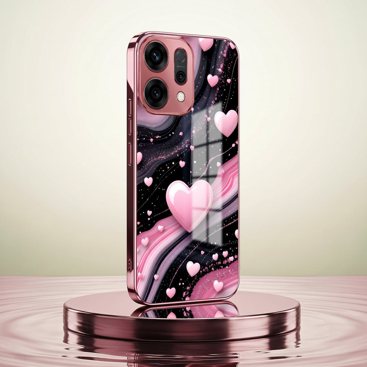 Oppo Reno 14 5G Love Sparkle Pink Electroplated Glass Phone Back Case