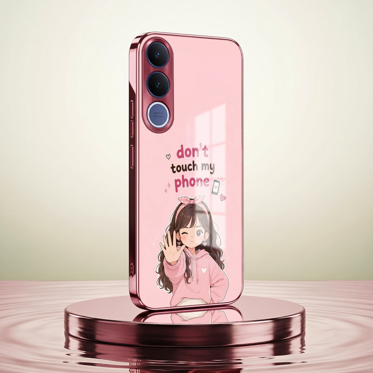 Vivo V70 FE 5G Luxury Anime Girl Pink Electroplated Glass Phone Back Case