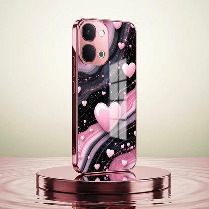 Vivo T5x 5G Love Sparkle Pink Electroplated Glass Phone Back Case