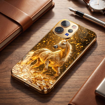 Vivo V70 5G Golden Horse Sparkle Gold Electroplated Glass Phone Back Case