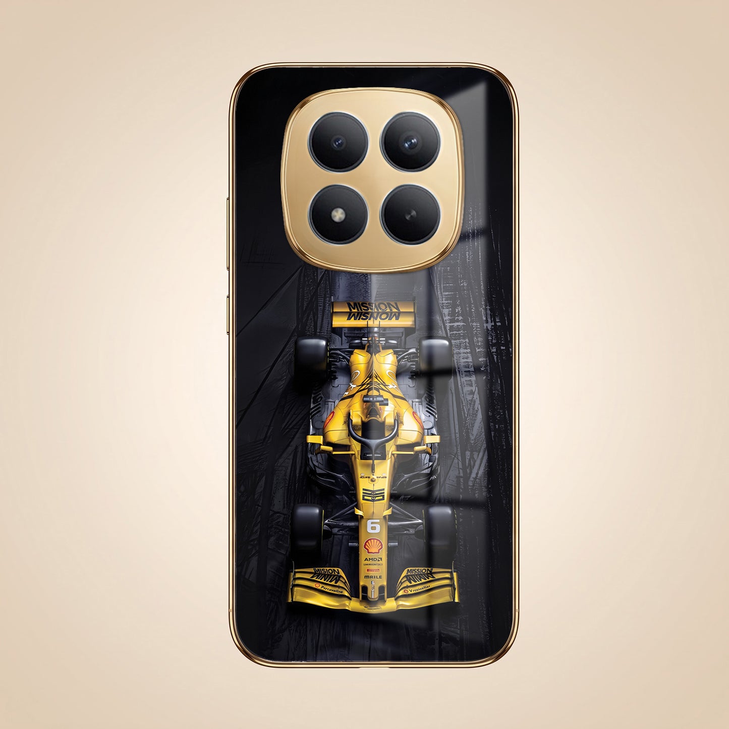 Redmi Note 15 Pro Plus 5G F1 Racing Car Gold Electroplated Glass Phone Back Case