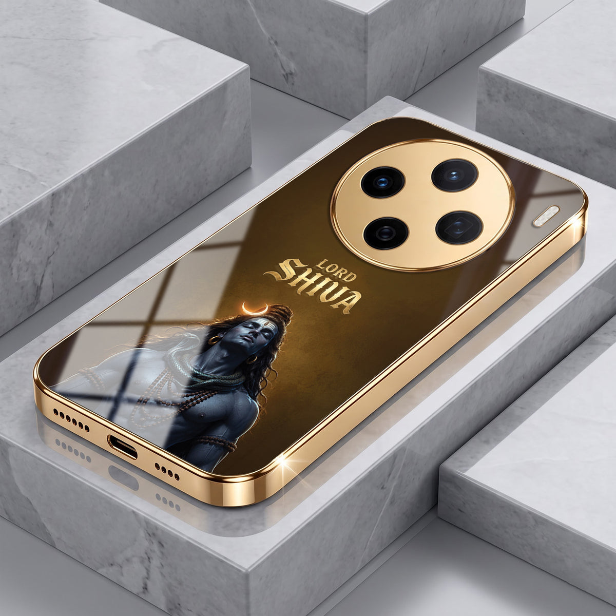 Vivo X200 5G Lord Shiva Gold Electroplated Glass Phone Back Case