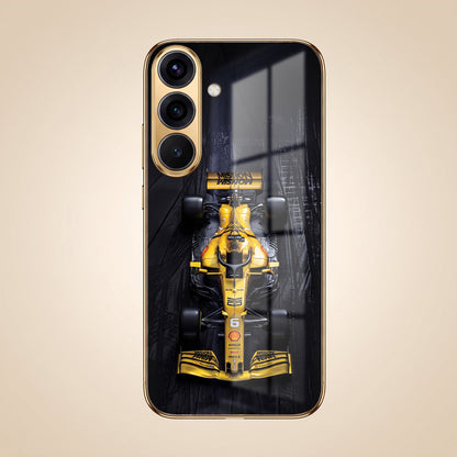 Samsung Galaxy A36 5G F1 Racing Car Gold Electroplated Glass Phone Back Case