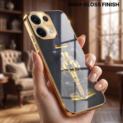 Oppo Reno 13 5G F1 Racing Car Gold Electroplated Glass Phone Back Case