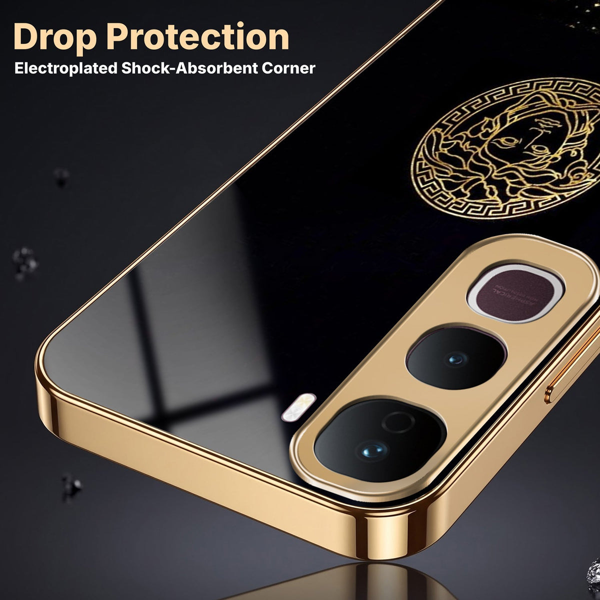 Vivo Y400 Pro 5G Medusa Head Gold Electroplated Glass Phone Back Case
