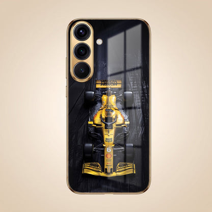 Samsung Galaxy A36 5G F1 Racing Car Gold Electroplated Glass Phone Back Case
