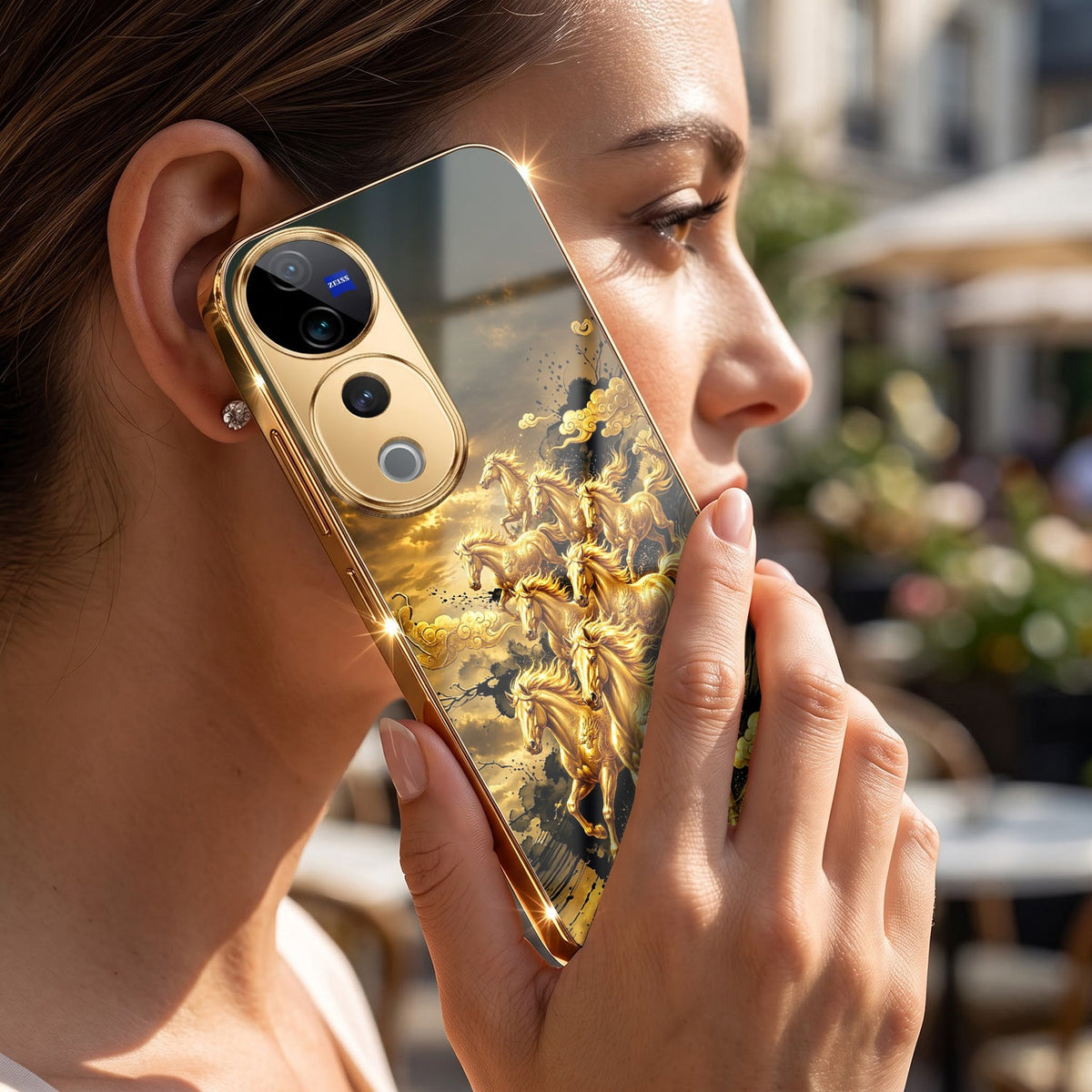 Vivo V40 Pro 5G Celestial Seven Horses Gold Electroplated Glass Phone Back Case