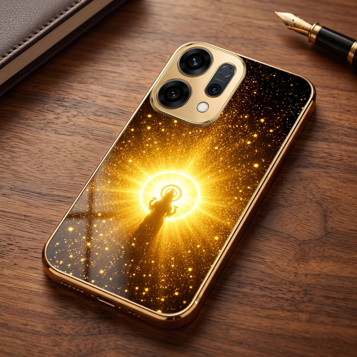 Oppo Reno 14 5G Lakshmi Sacred Gold Electroplated Glass Phone Back Case