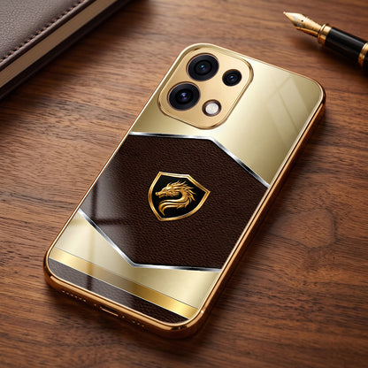 Oppo Reno 16C 5G Dragon Crest Gold Electroplated Glass Phone Back Case