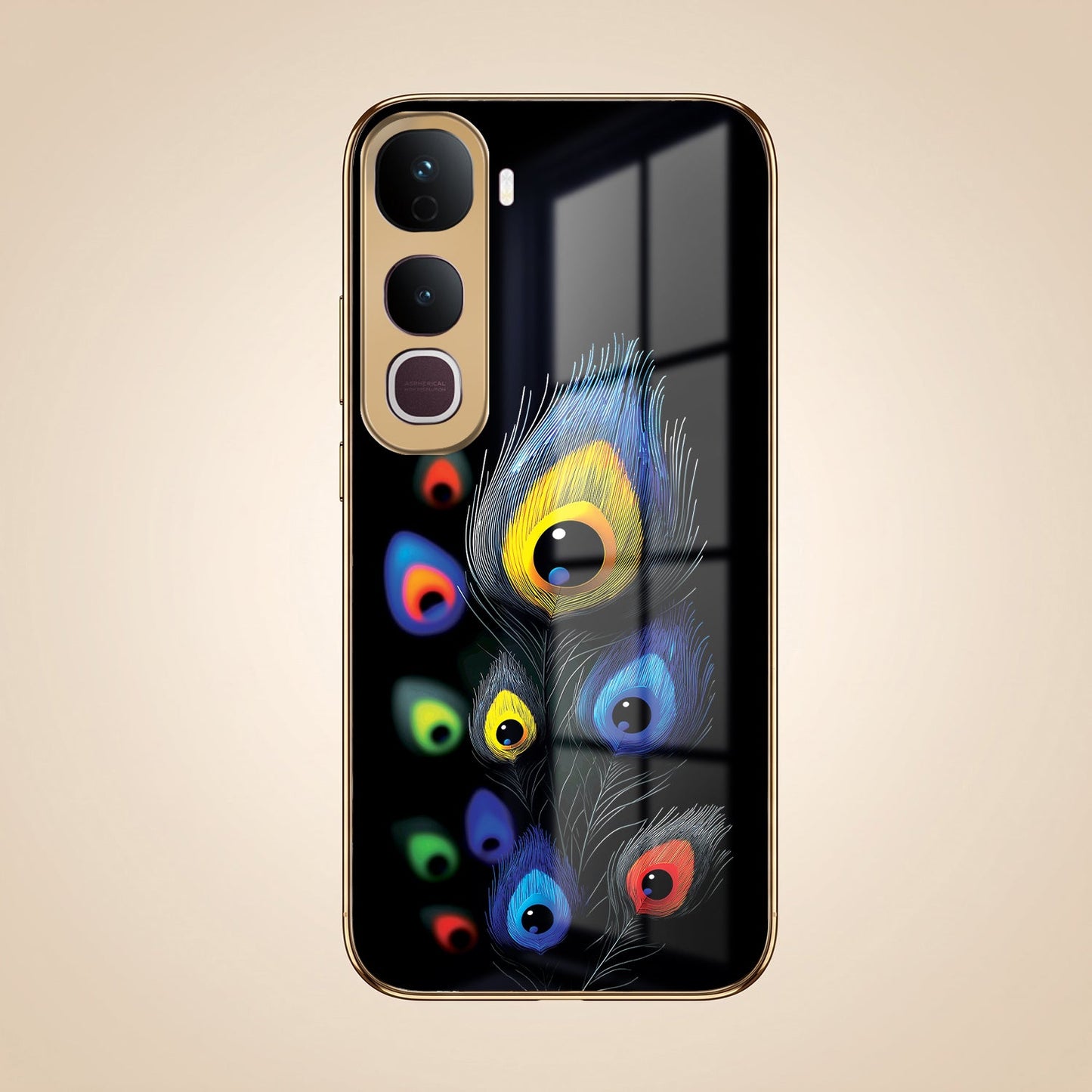 Vivo Y400 Pro 5G Premium Peacock Feather Gold Electroplated Glass Phone Back Case