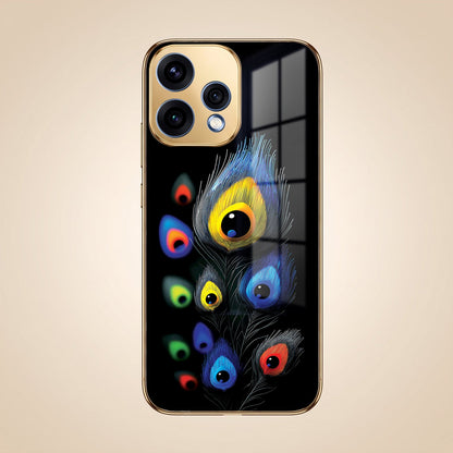 Oppo Reno 15 5G Premium Peacock Feather Gold Electroplated Glass Phone Back Case
