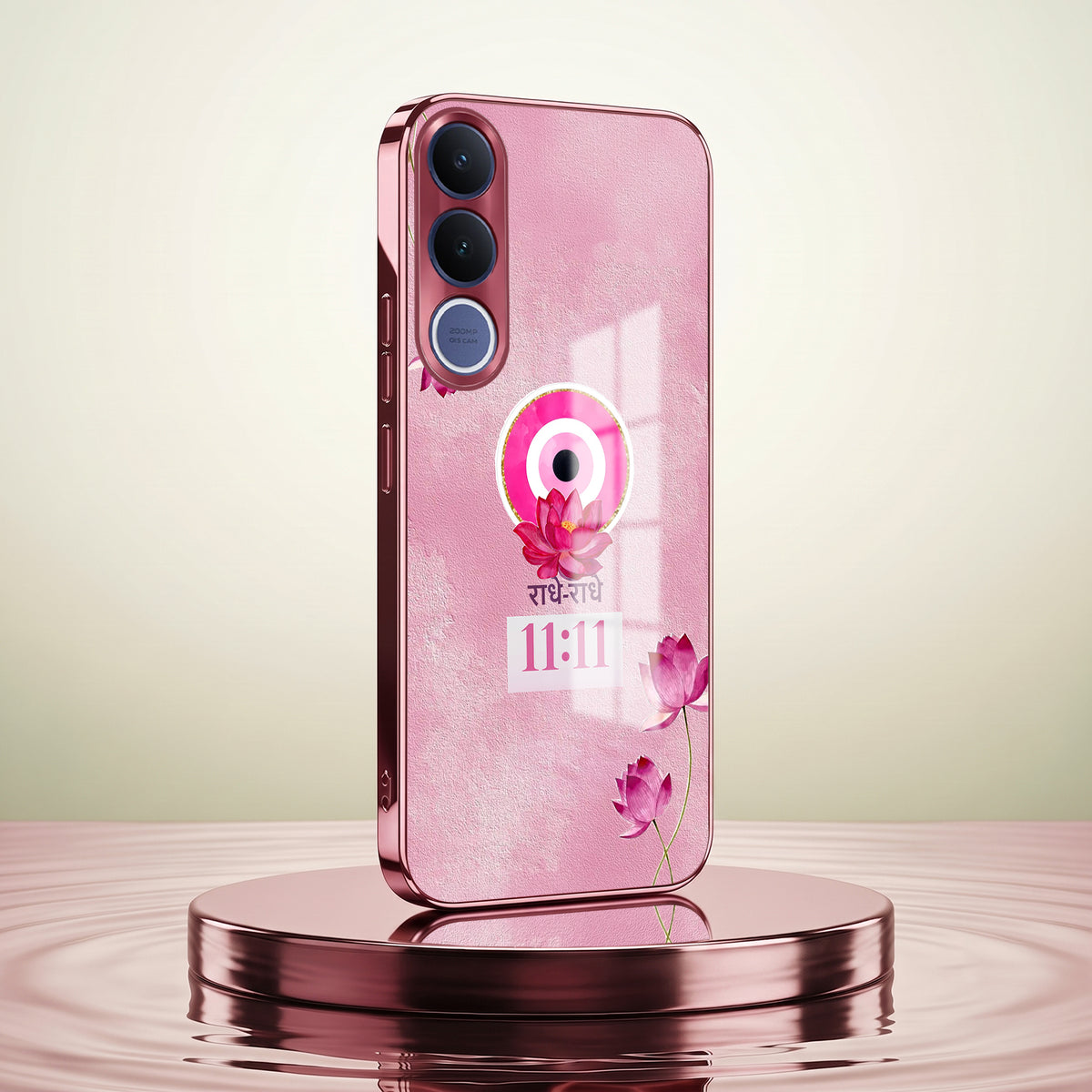 Vivo V70 FE 5G Luxury Radhe Radhe 11:11 Pink Electroplated Glass Phone Back Case