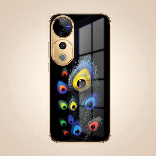 Vivo V40 Pro 5G Premium Peacock Feather Gold Electroplated Glass Phone Back Case