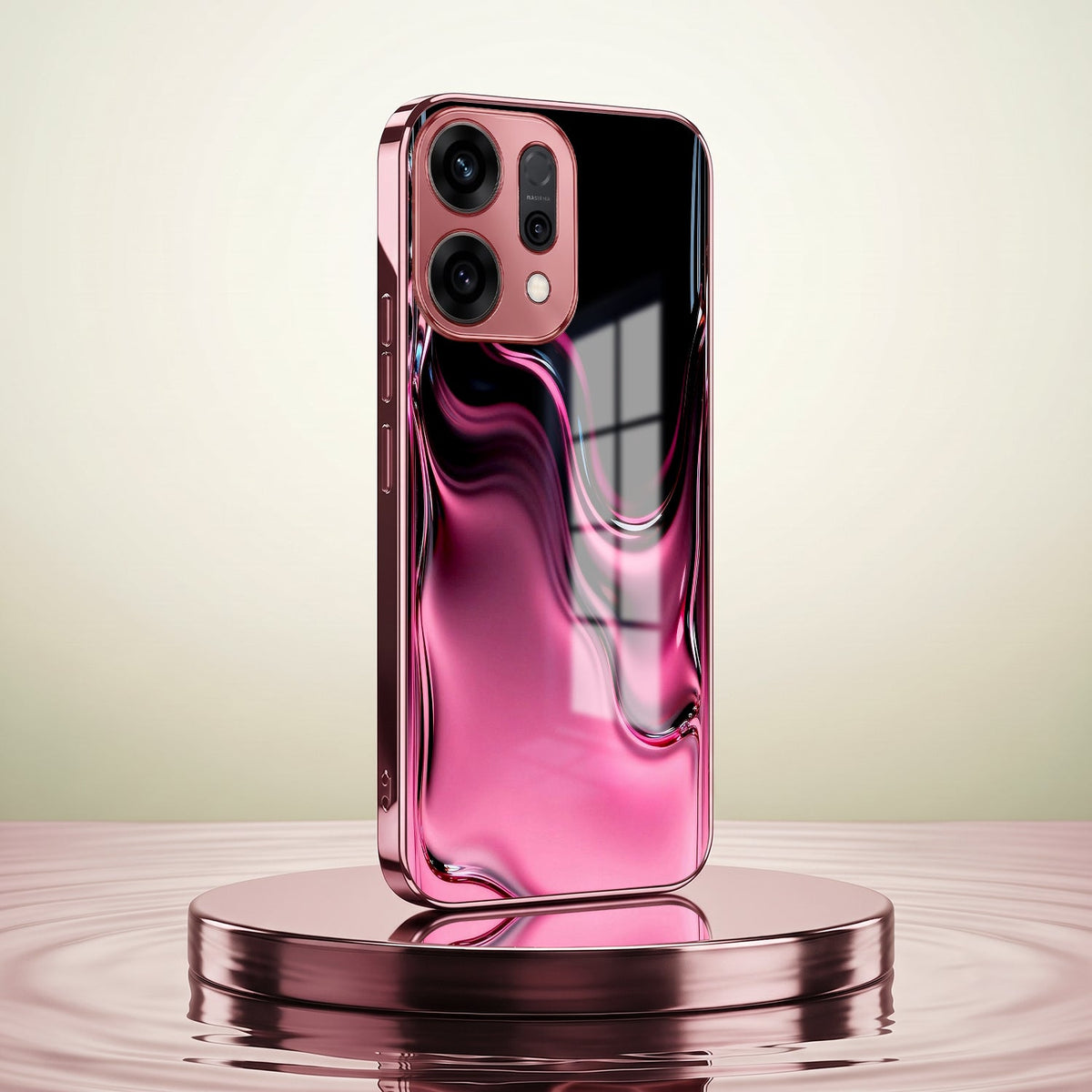 Oppo Reno 14 5G Liquid Wave Pink Electroplated Glass Phone Back Case