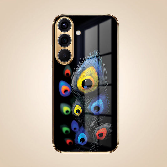 Samsung Galaxy A56 5G Premium Peacock Feather Gold Electroplated Glass Phone Back Case