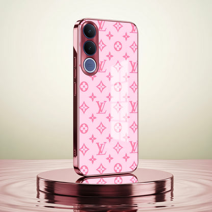 Vivo V70 FE 5G Luxury Monogram Pink Electroplated Glass Phone Back Case