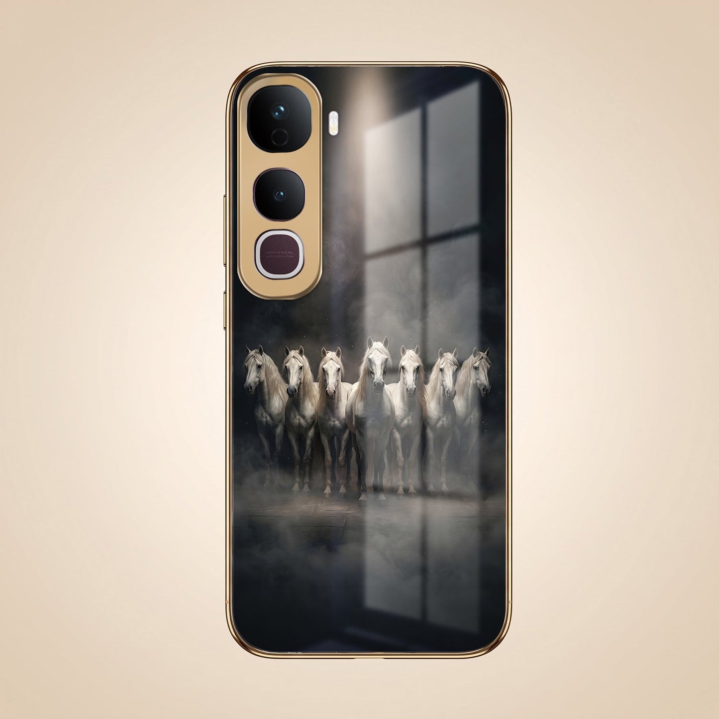 Vivo Y400 Pro 5G Running Horses Gold Electroplated Glass Phone Back Case